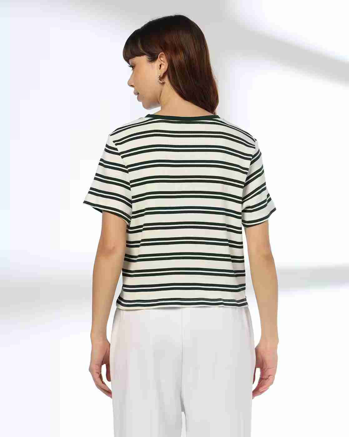 Teamspirit | Women Striped Relaxed Fit Crew-Neck T-Shirt|2