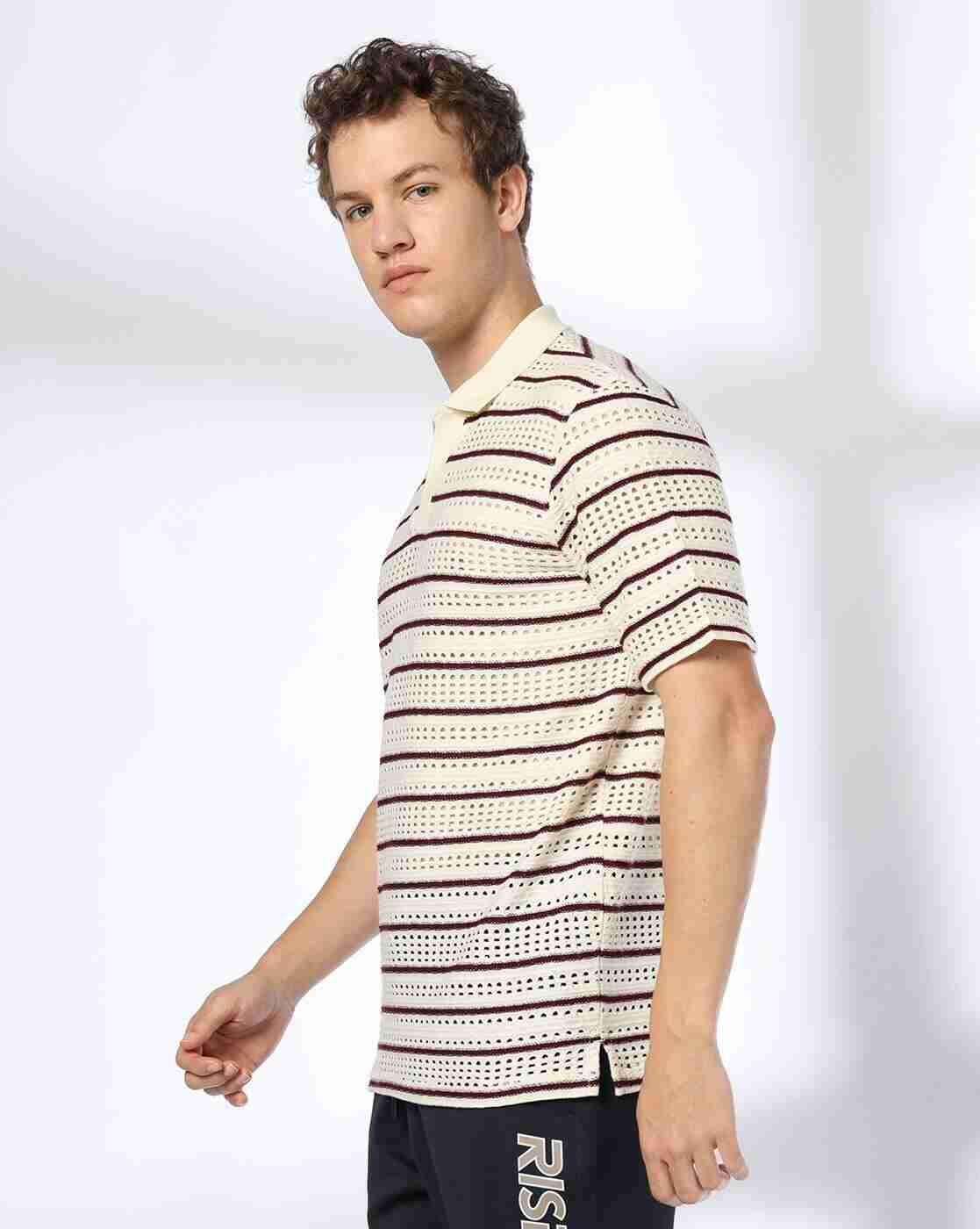 Teamspirit | Men Open-Knit Striped Regular Fit Polo T-Shirt|1