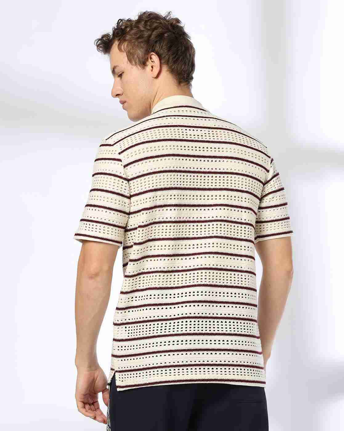Teamspirit | Men Open-Knit Striped Regular Fit Polo T-Shirt|2
