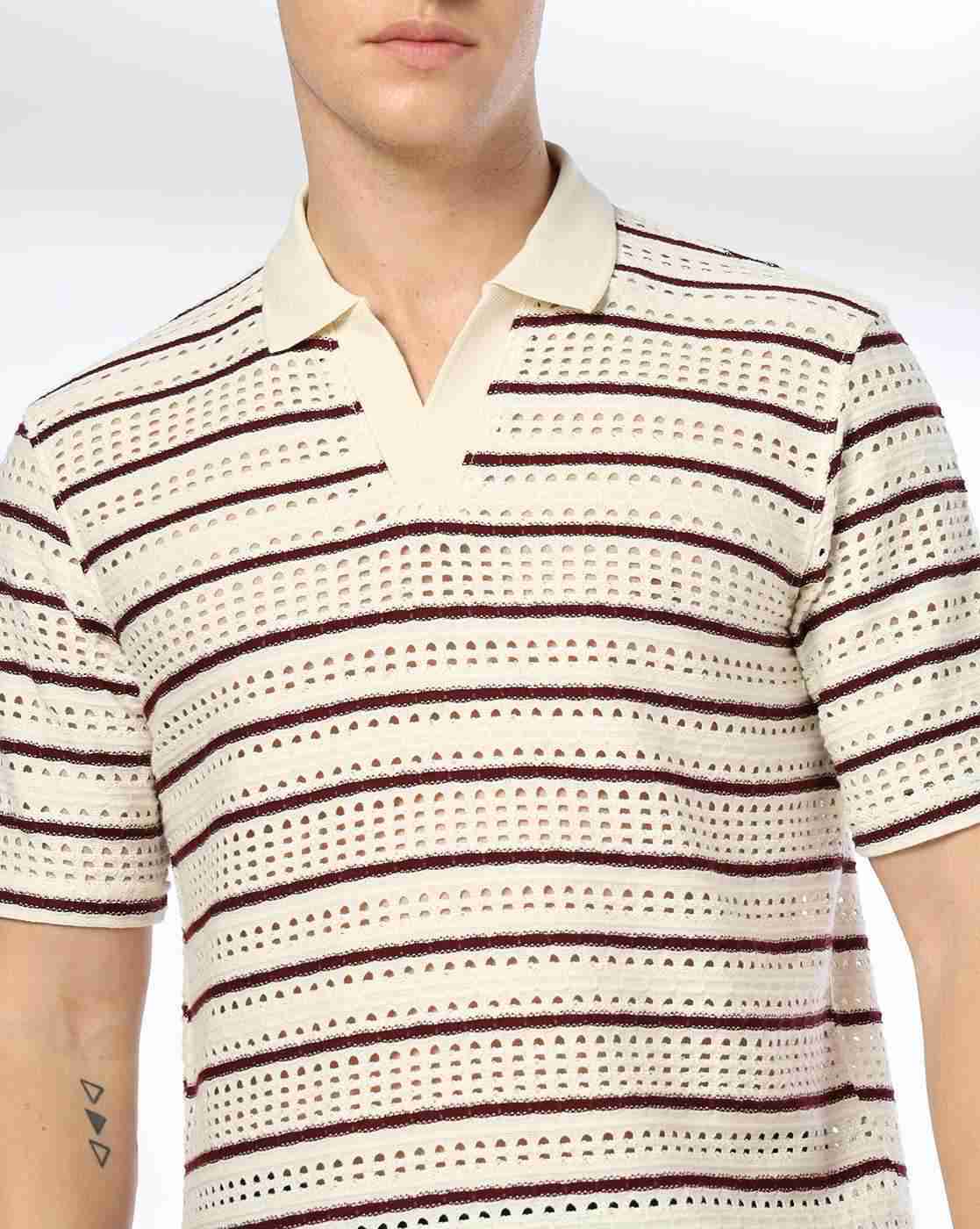 Teamspirit | Men Open-Knit Striped Regular Fit Polo T-Shirt|3