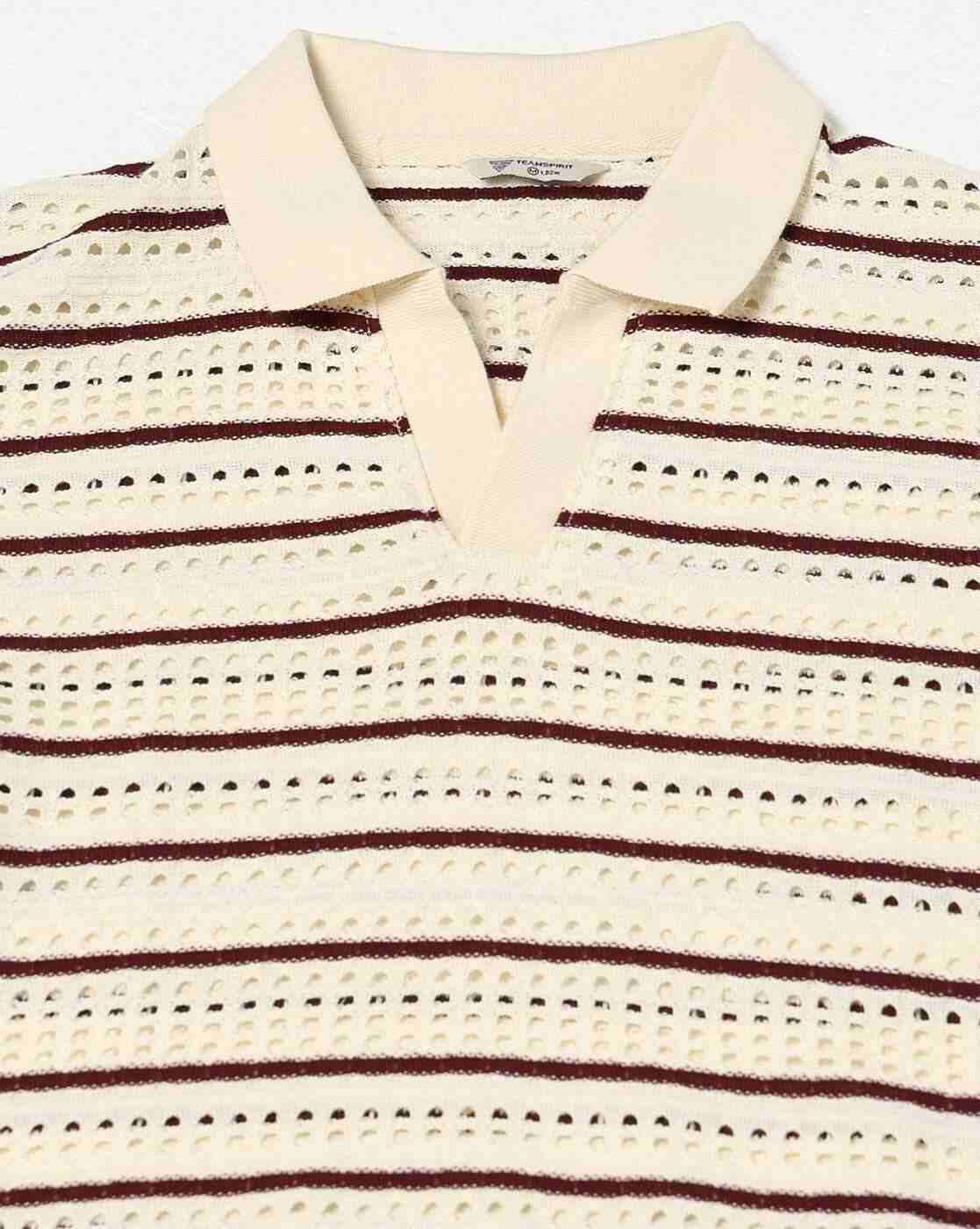 Teamspirit | Men Open-Knit Striped Regular Fit Polo T-Shirt|4