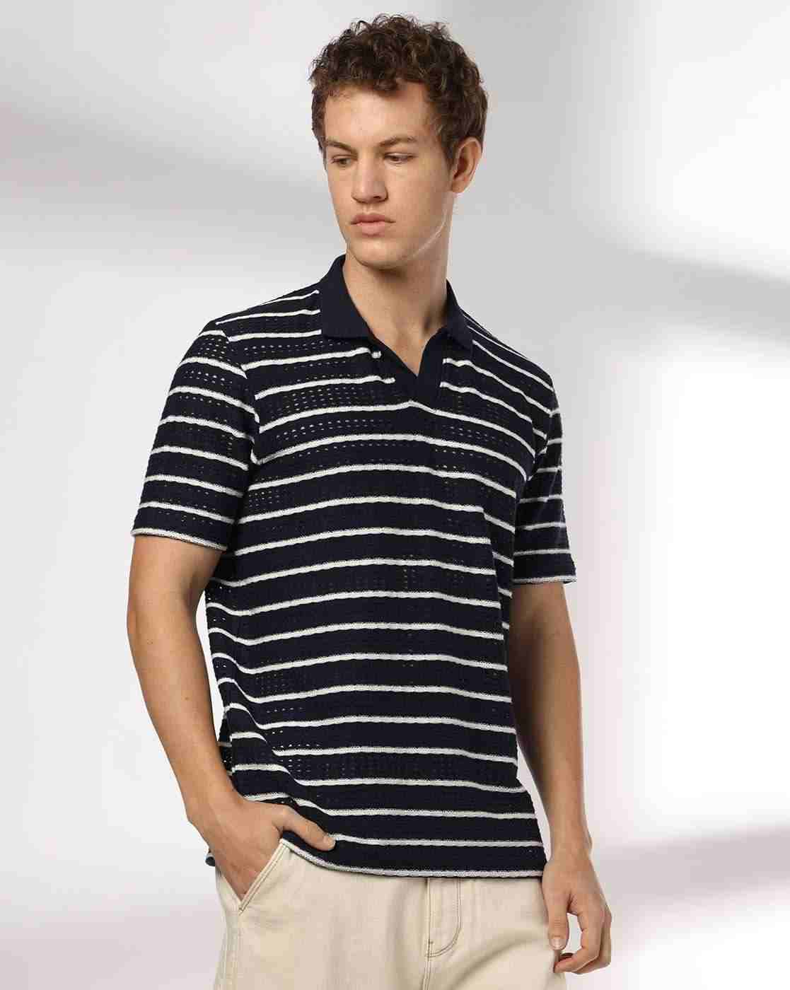 Teamspirit | Men Open-Knit Striped Regular Fit Polo T-Shirt|0
