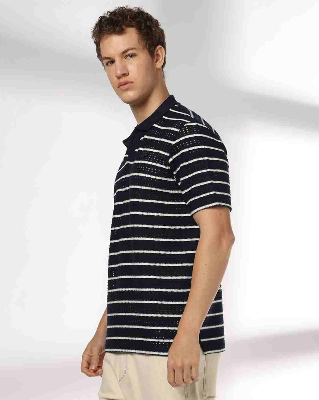 Teamspirit | Men Open-Knit Striped Regular Fit Polo T-Shirt|1