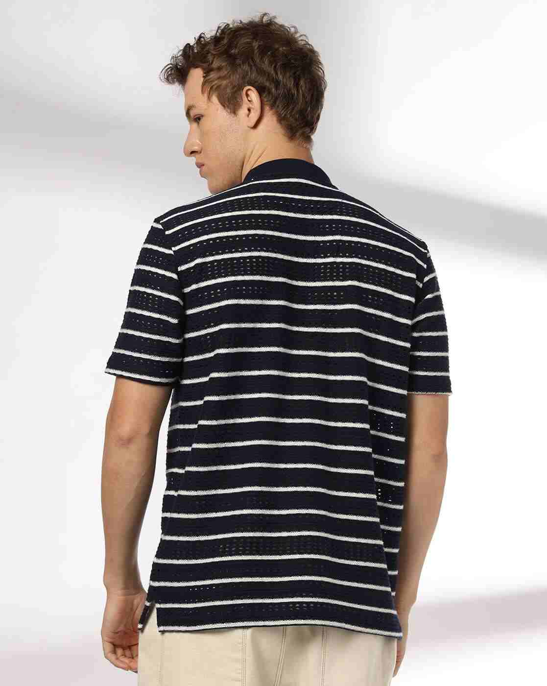 Teamspirit | Men Open-Knit Striped Regular Fit Polo T-Shirt|2