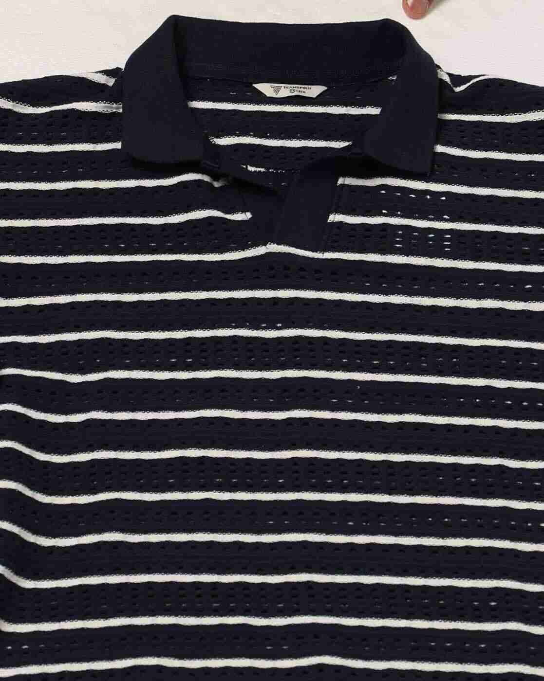 Teamspirit | Men Open-Knit Striped Regular Fit Polo T-Shirt|4