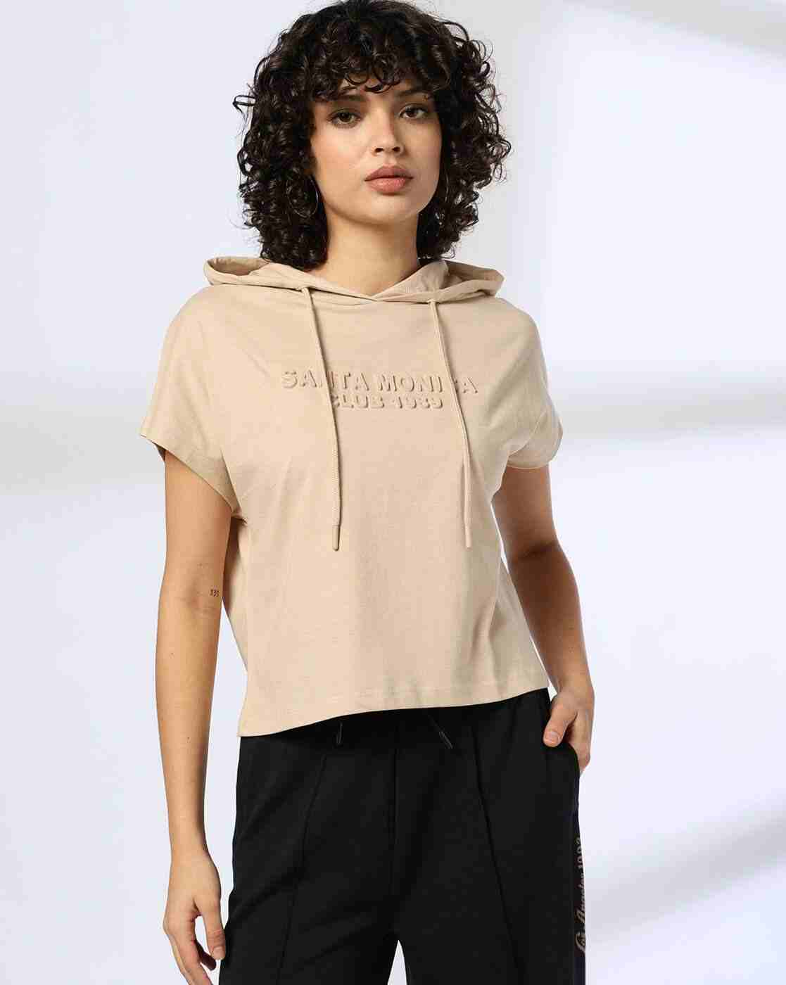 Women Typographic Embossed Regular Fit Hooded Top