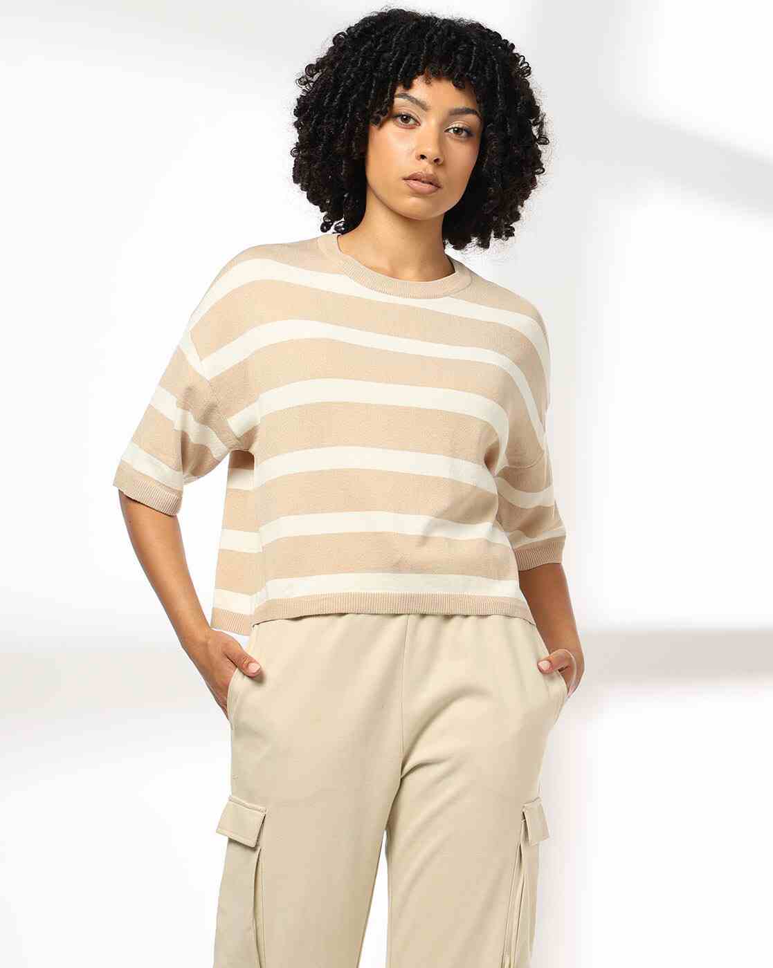 Teamspirit | Women Striped Boxy Fit Pullover|0