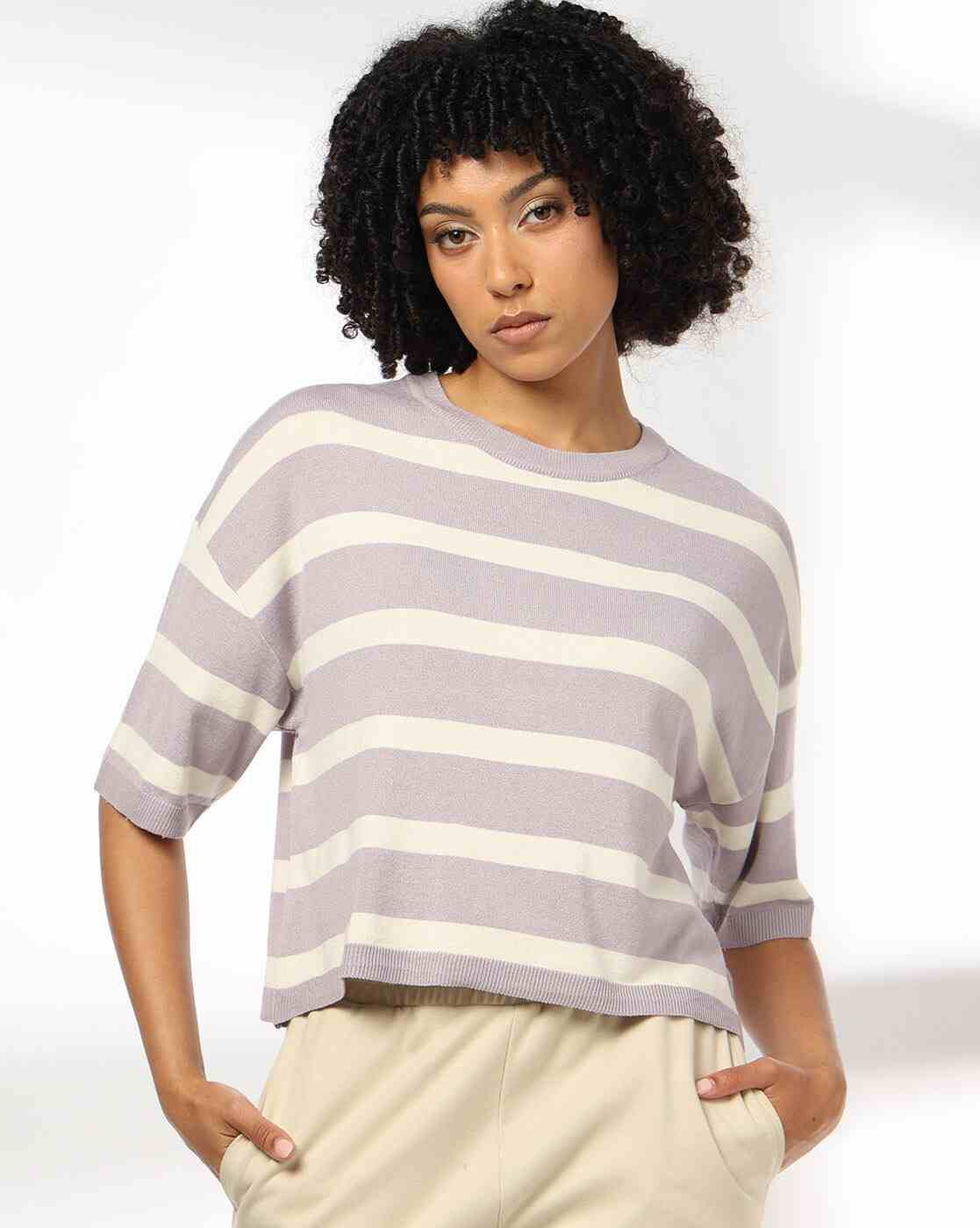 Women Striped Boxy Fit Pullover