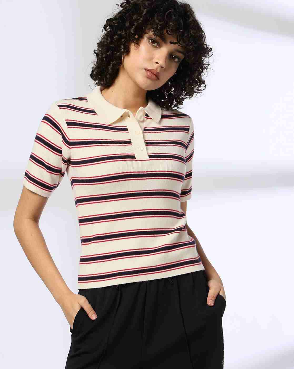 Teamspirit | Women Striped Regular Fit Polo T-Shirt|0