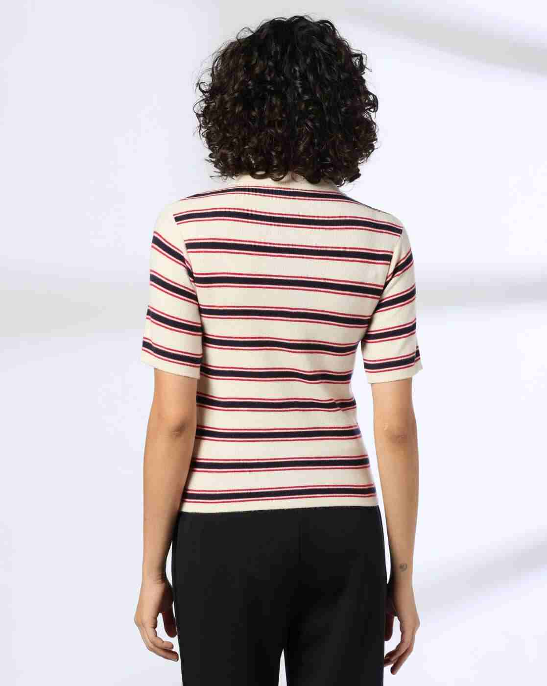 Teamspirit | Women Striped Regular Fit Polo T-Shirt|2