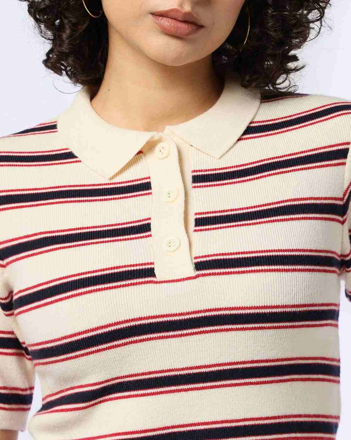 Teamspirit | Women Striped Regular Fit Polo T-Shirt|3