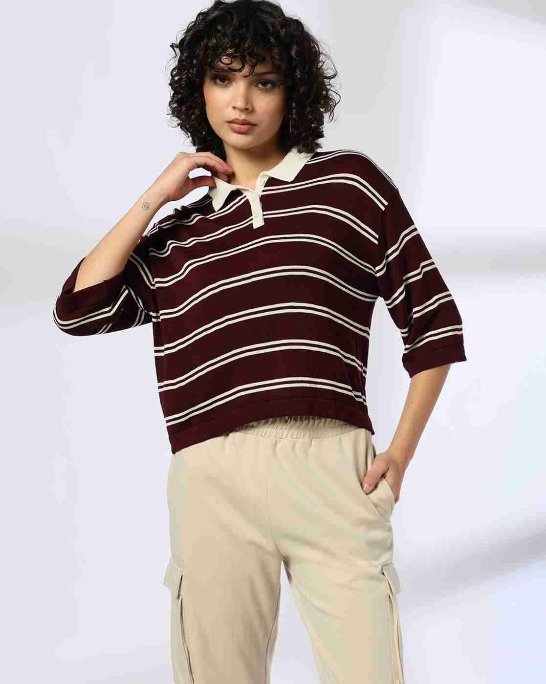 Teamspirit | Women Striped Knit Boxy Fit Pullover|0
