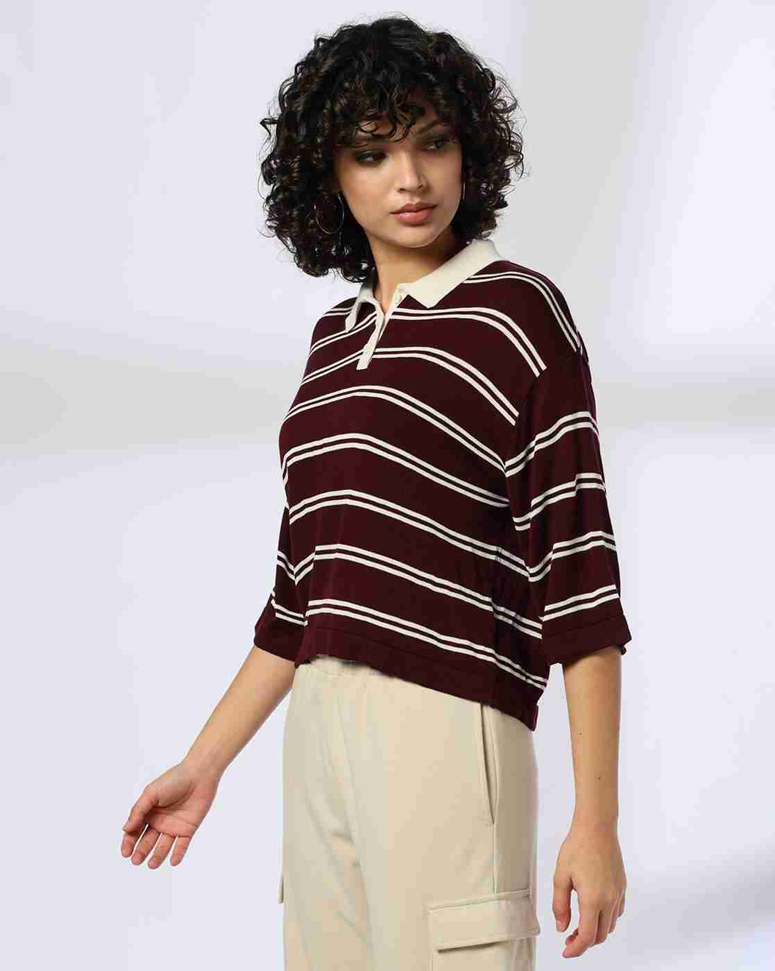 Teamspirit | Women Striped Knit Boxy Fit Pullover|1