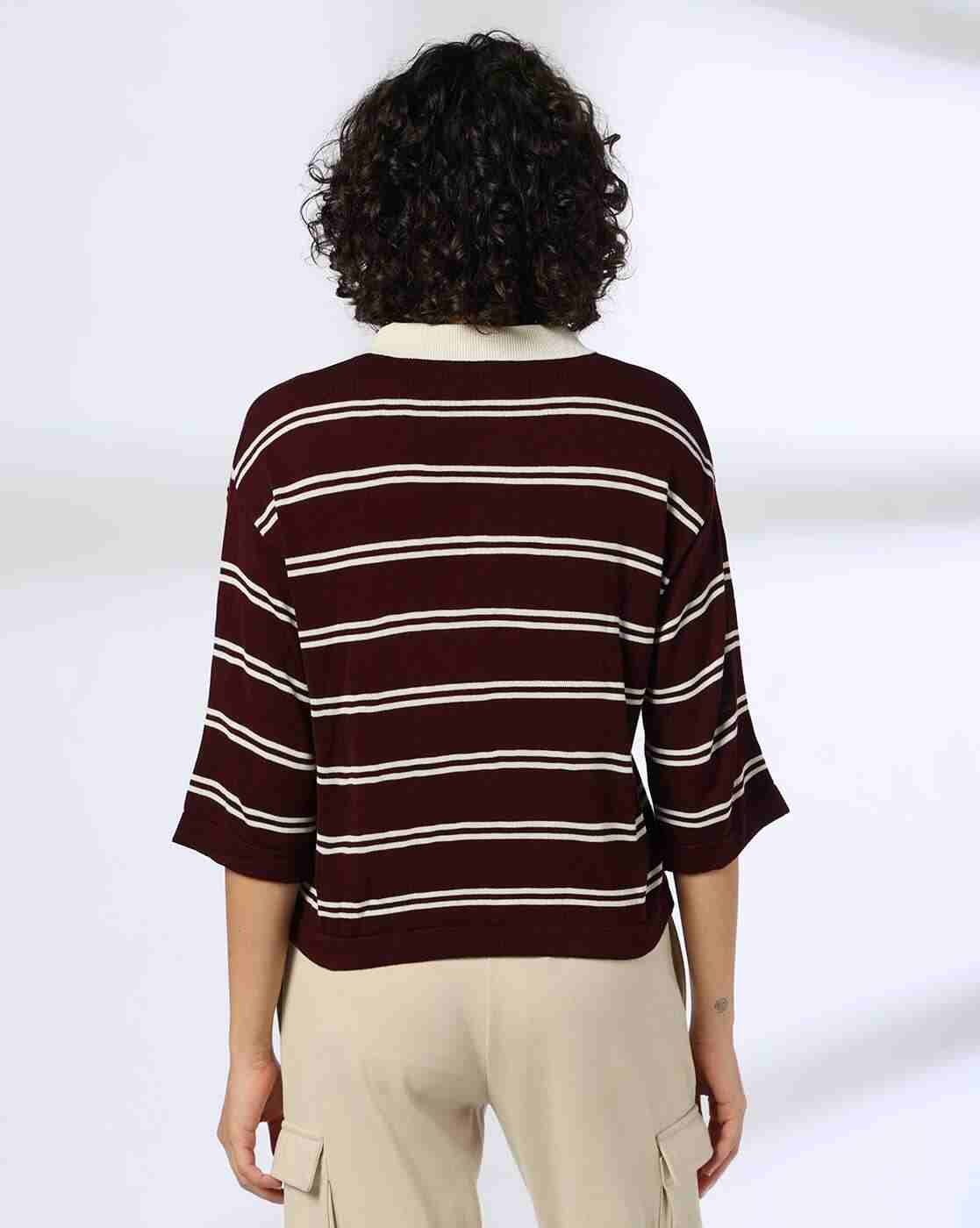 Teamspirit | Women Striped Knit Boxy Fit Pullover|2