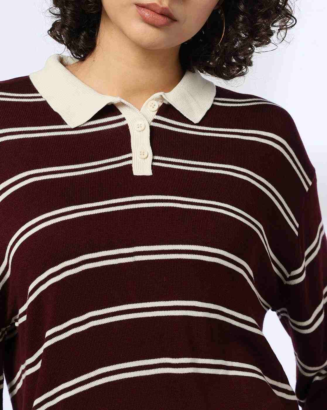 Teamspirit | Women Striped Knit Boxy Fit Pullover|3