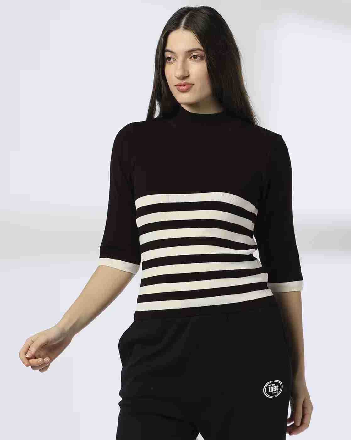 Women Placement Striped Boxy Fit Pullover