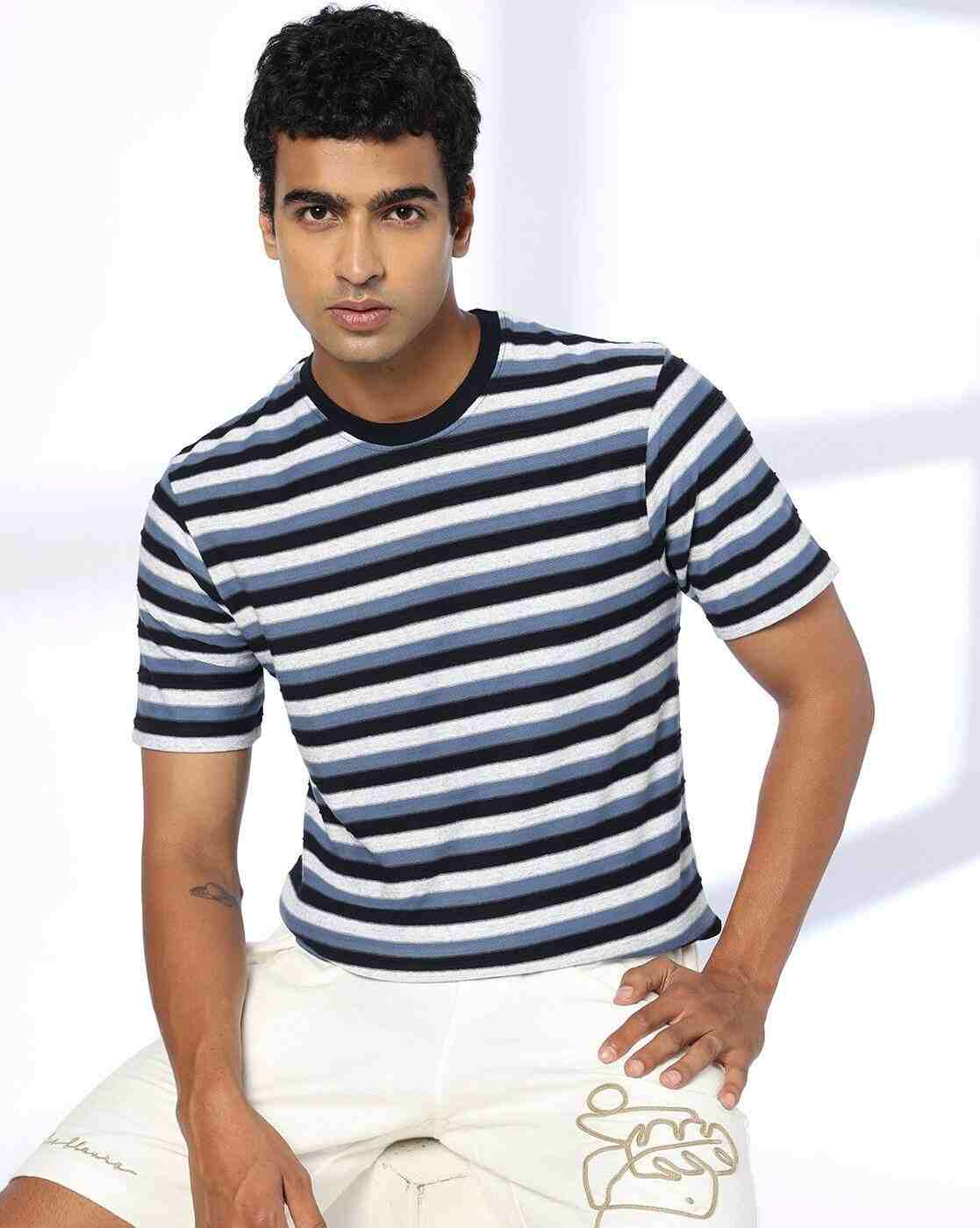 Teamspirit | Men Striped Regular Fit Crew-Neck T-Shirt|0