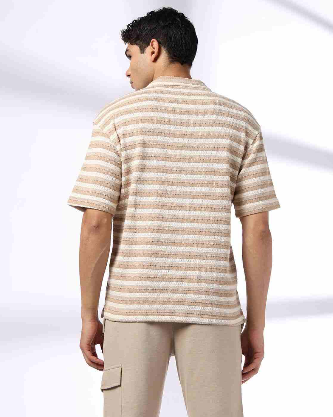 Teamspirit | Men Open-Knit Striped Loose Fit Polo T-Shirt|2
