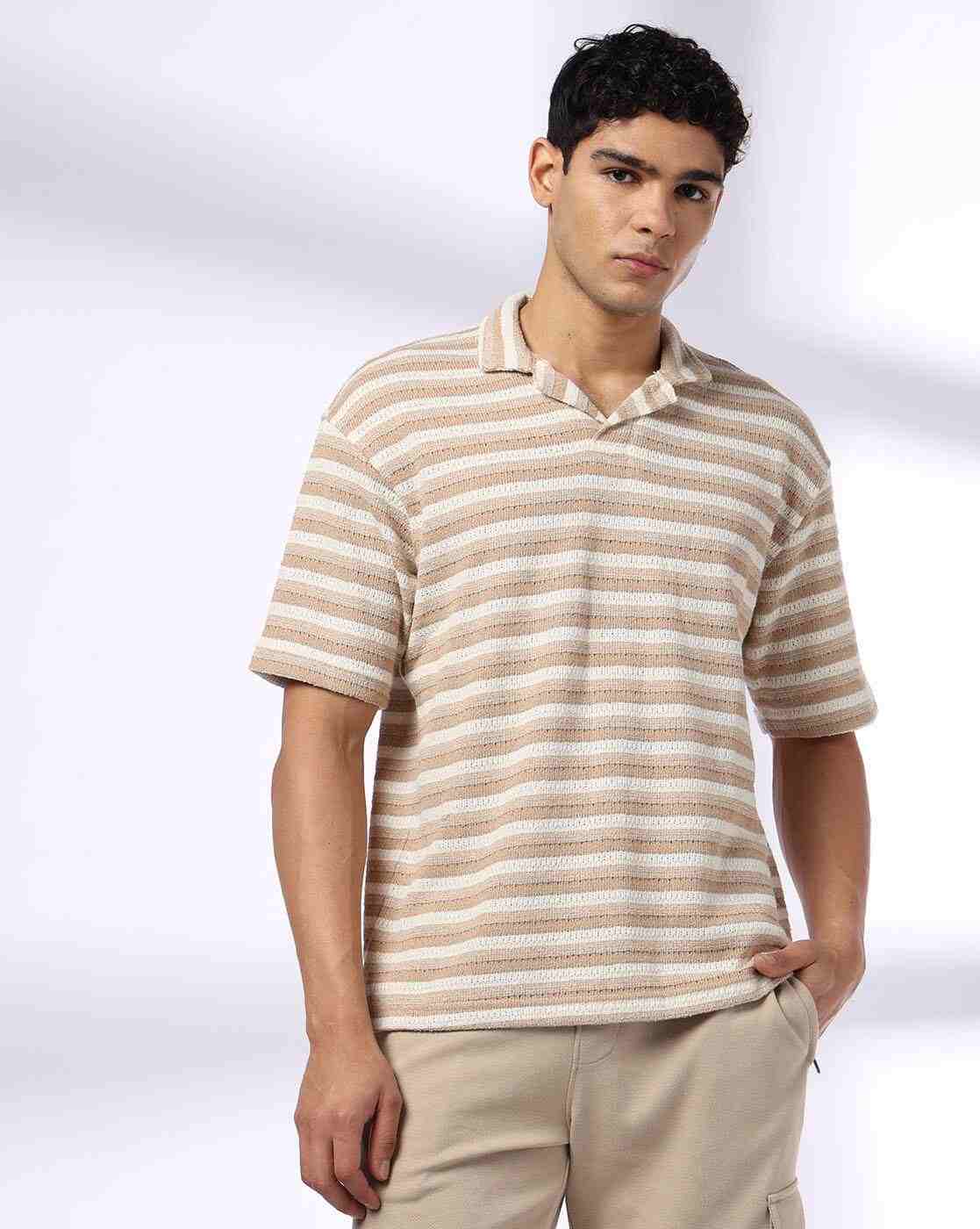 Teamspirit | Men Open-Knit Striped Loose Fit Polo T-Shirt|3