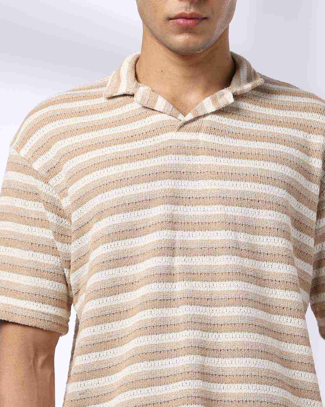 Teamspirit | Men Open-Knit Striped Loose Fit Polo T-Shirt|4