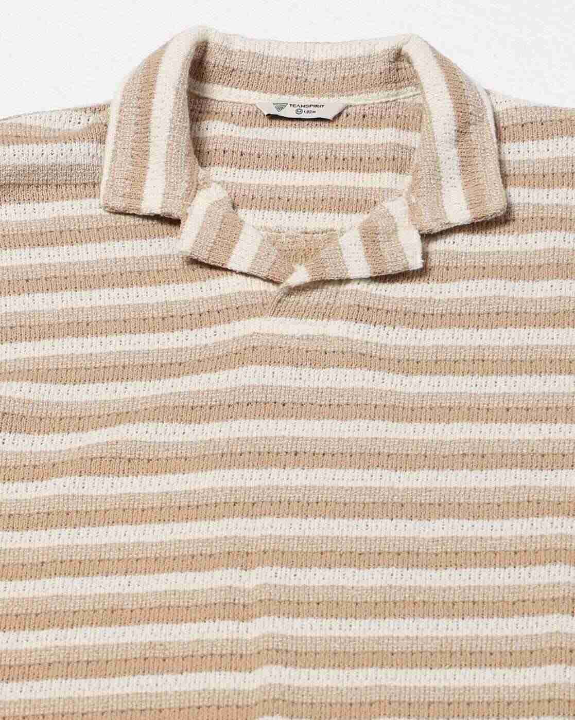 Teamspirit | Men Open-Knit Striped Loose Fit Polo T-Shirt|5