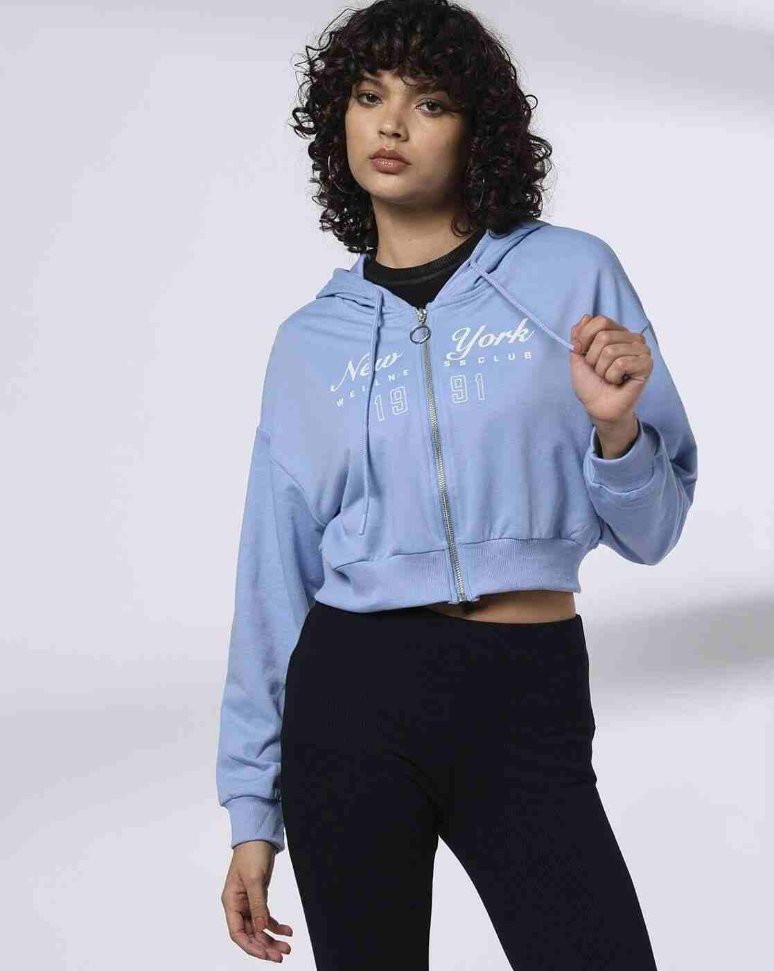 Women Typographic Print Boxy Fit Cropped Hoodie