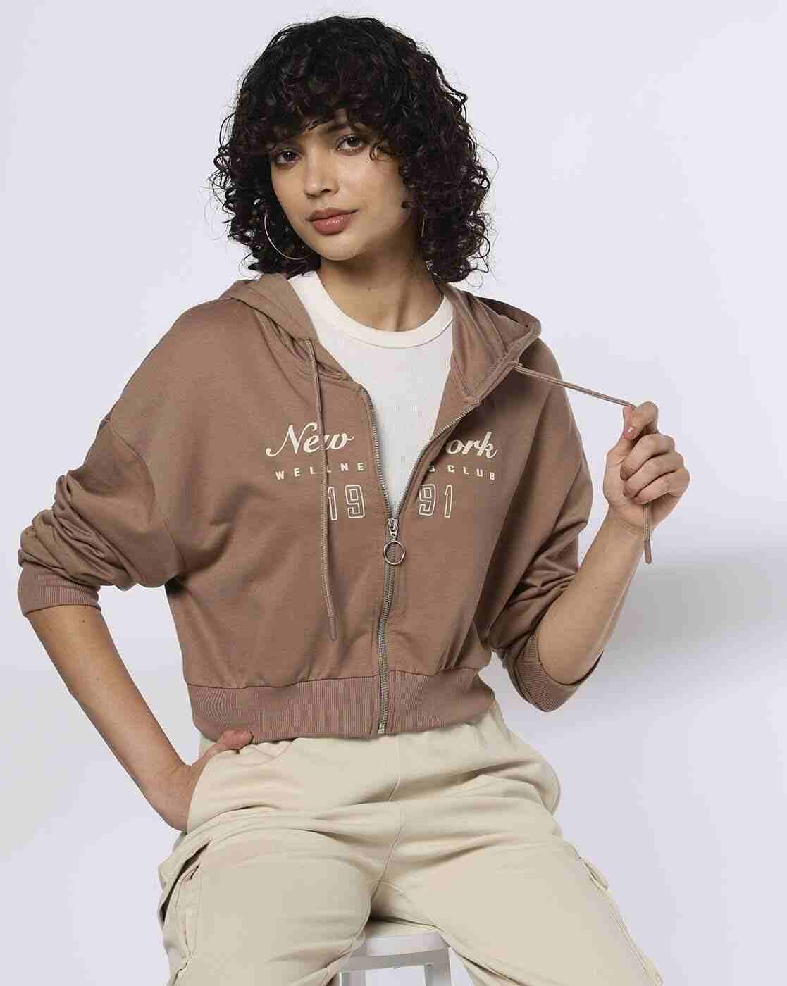 Teamspirit | Women Typographic Print Boxy Fit Cropped Hoodie|0