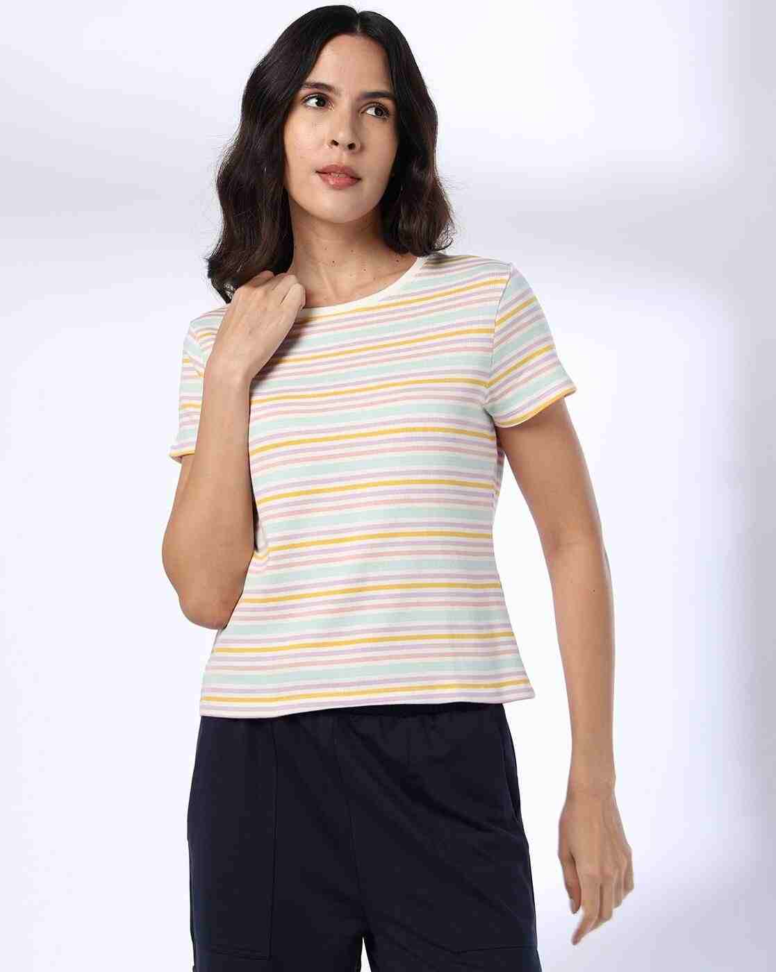 Teamspirit | Women Striped Regular Fit Round-Neck T-Shirt|0