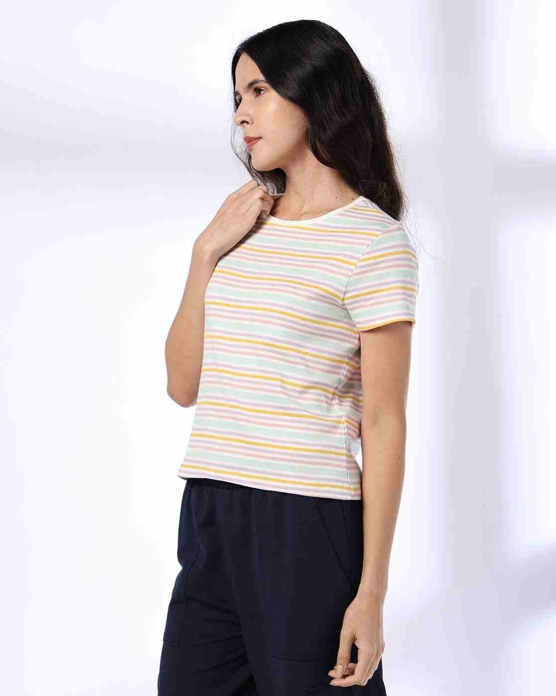 Teamspirit | Women Striped Regular Fit Round-Neck T-Shirt|1