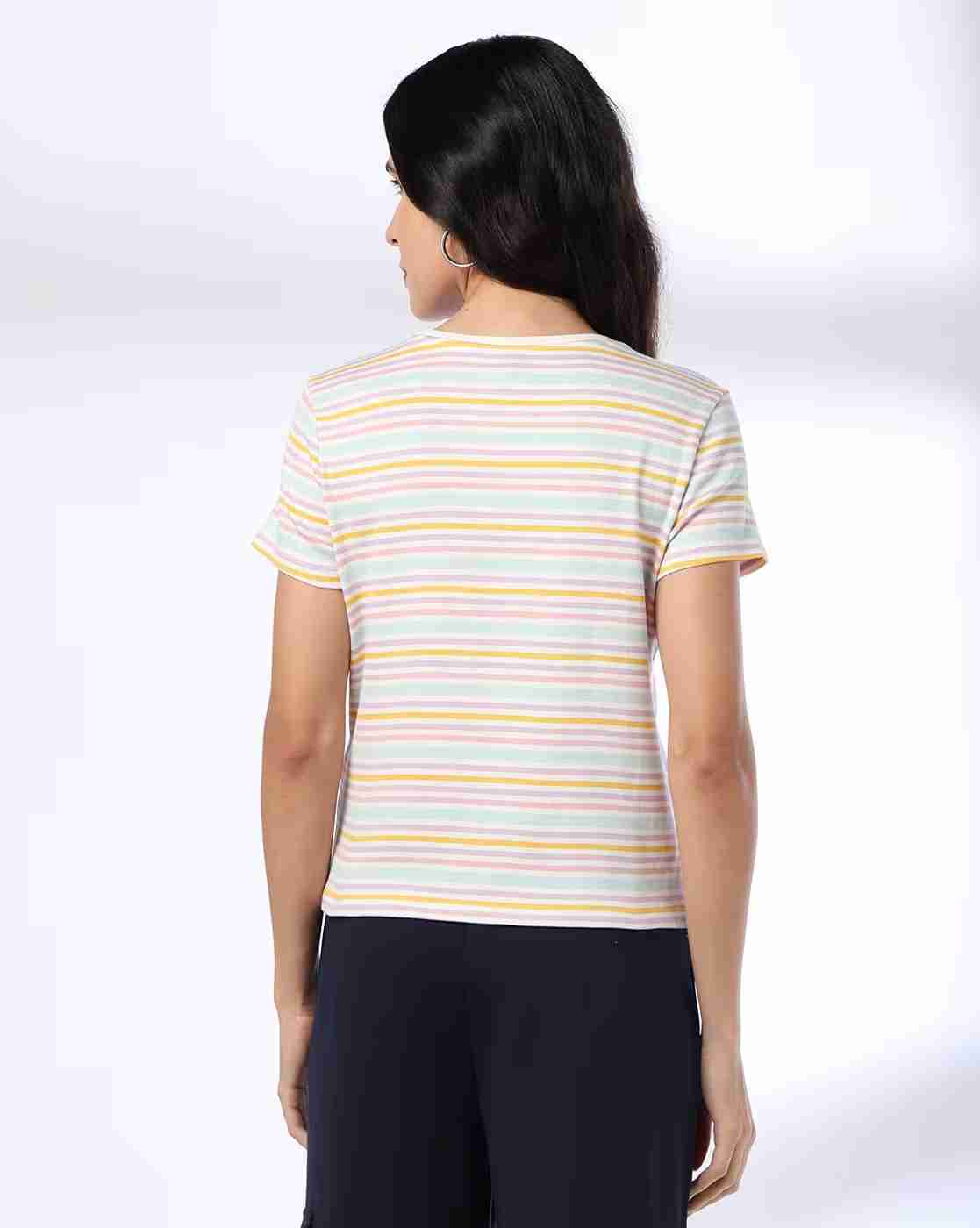 Teamspirit | Women Striped Regular Fit Round-Neck T-Shirt|2