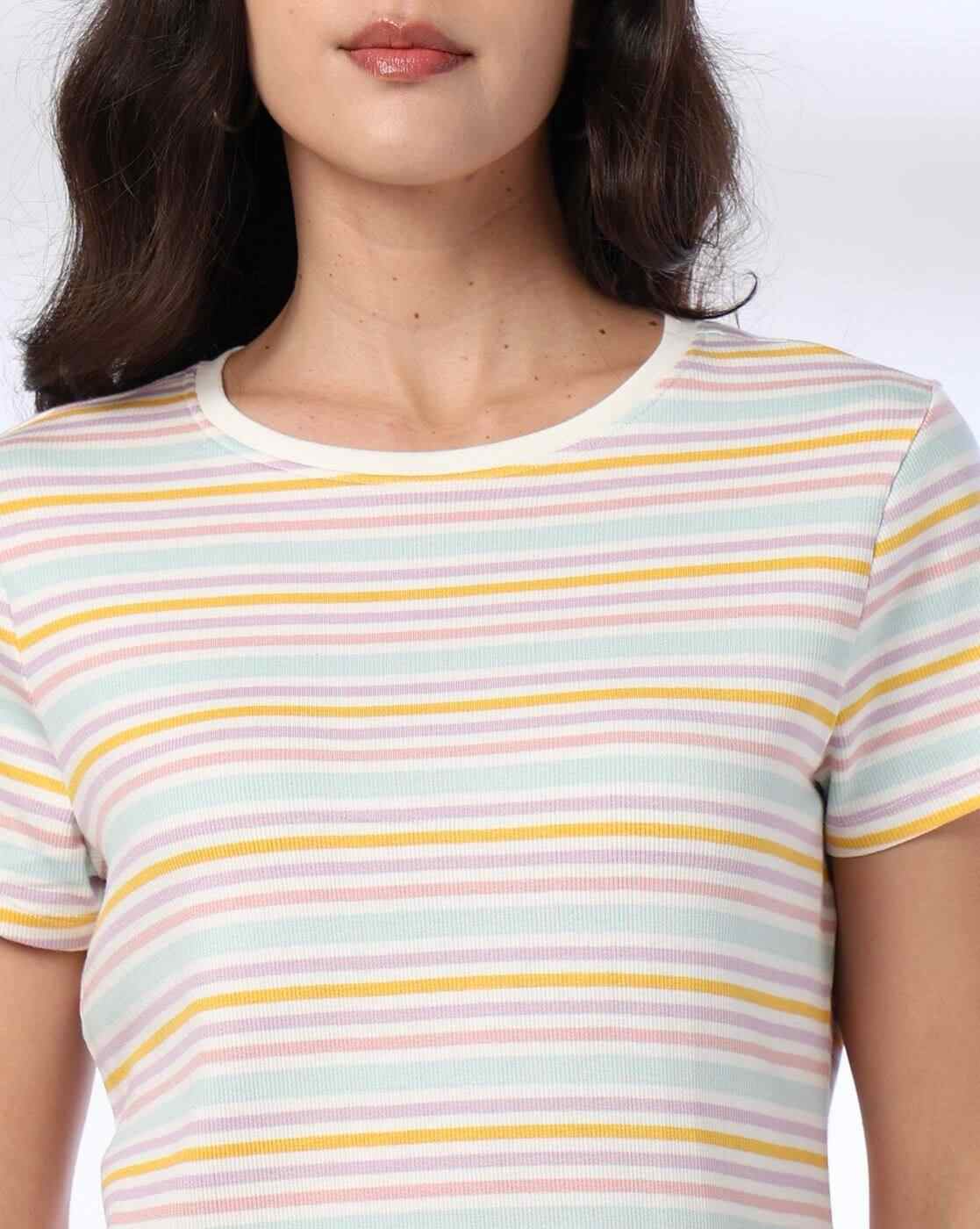 Teamspirit | Women Striped Regular Fit Round-Neck T-Shirt|3