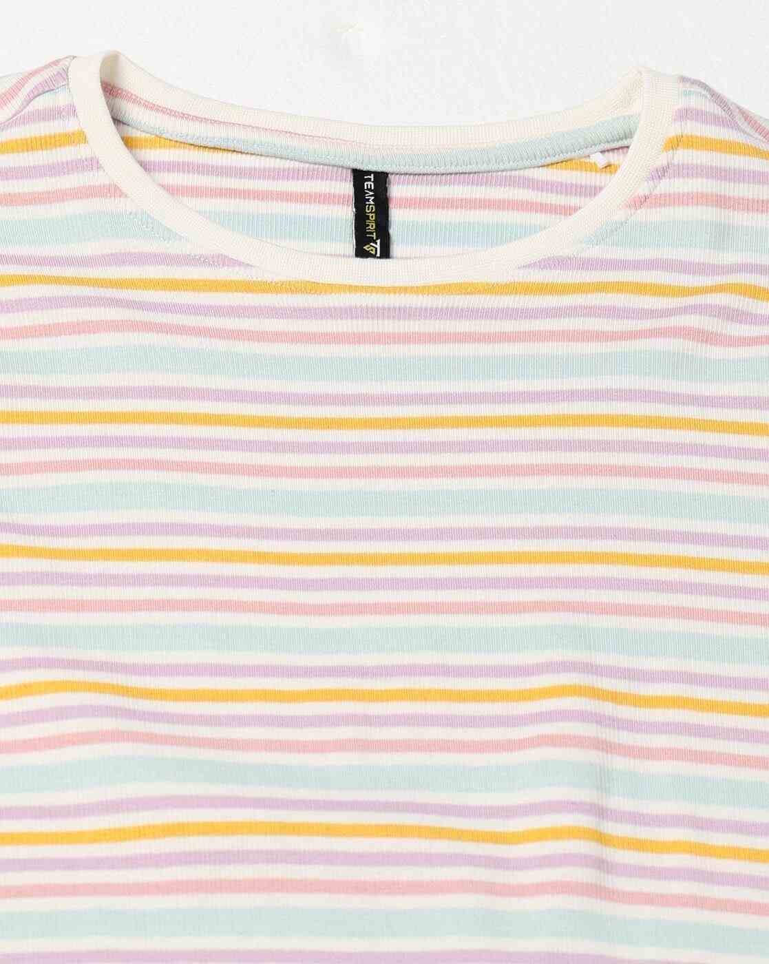 Teamspirit | Women Striped Regular Fit Round-Neck T-Shirt|4