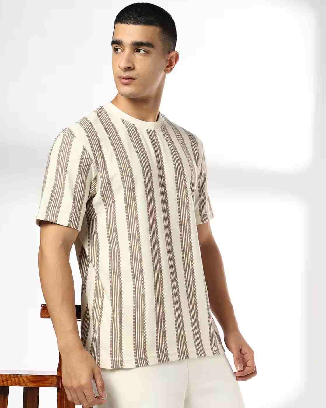 Men Ultra Vertical Striped Regular Fit Crew-Neck T-Shirt