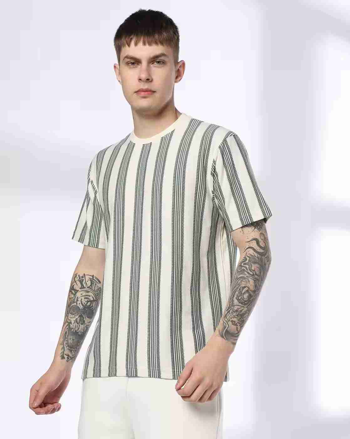 Teamspirit | Men Vertical Jacquard Striped Regular Fit Crew-Neck T-Shirt|0