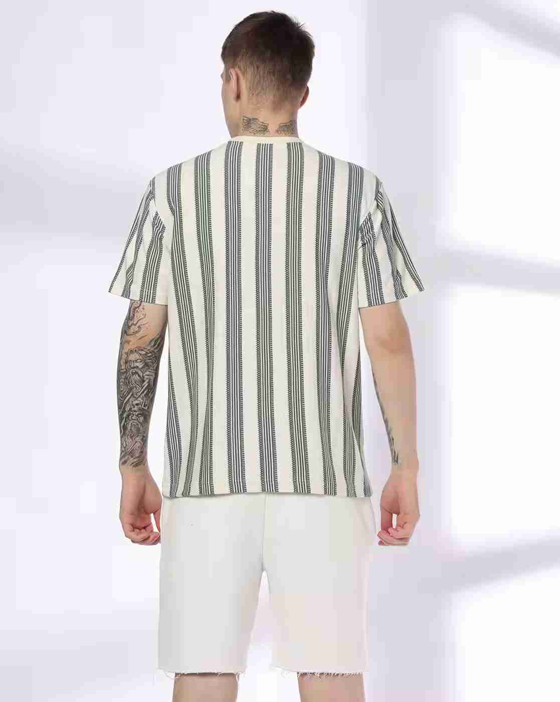 Teamspirit | Men Vertical Jacquard Striped Regular Fit Crew-Neck T-Shirt|2