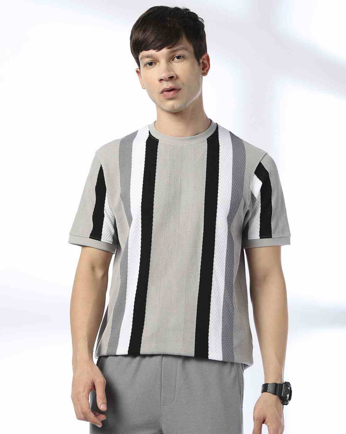Teamspirit | Me Vertical Mix Striped Ringer Regular Fit Crew-Neck T-Shirt|0