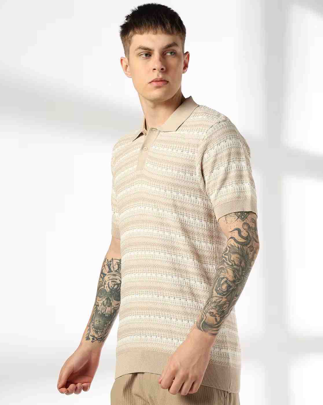Teamspirit | Men Str Garded Striped Flatknit Polo T-Shirt