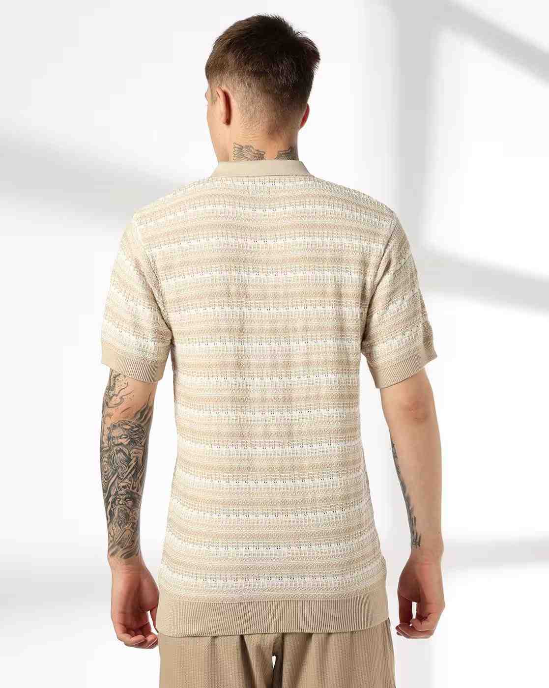 Teamspirit | Men Str Garded Striped Flatknit Polo T-Shirt|2