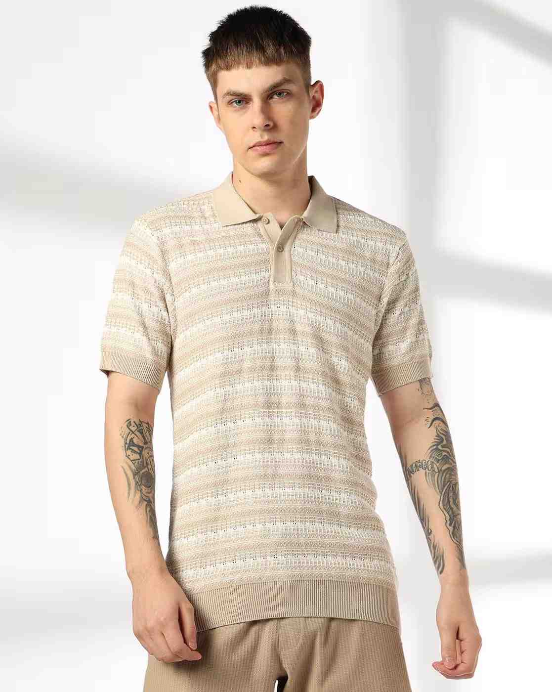 Teamspirit | Men Str Garded Striped Flatknit Polo T-Shirt|3