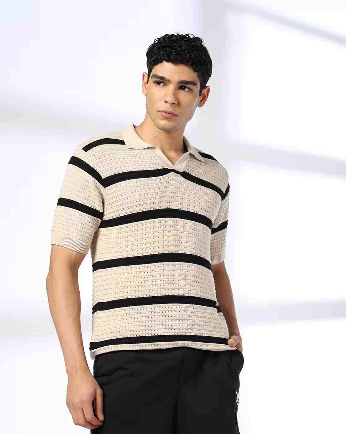 Men Striped Regular Fit Polo T-Shirt