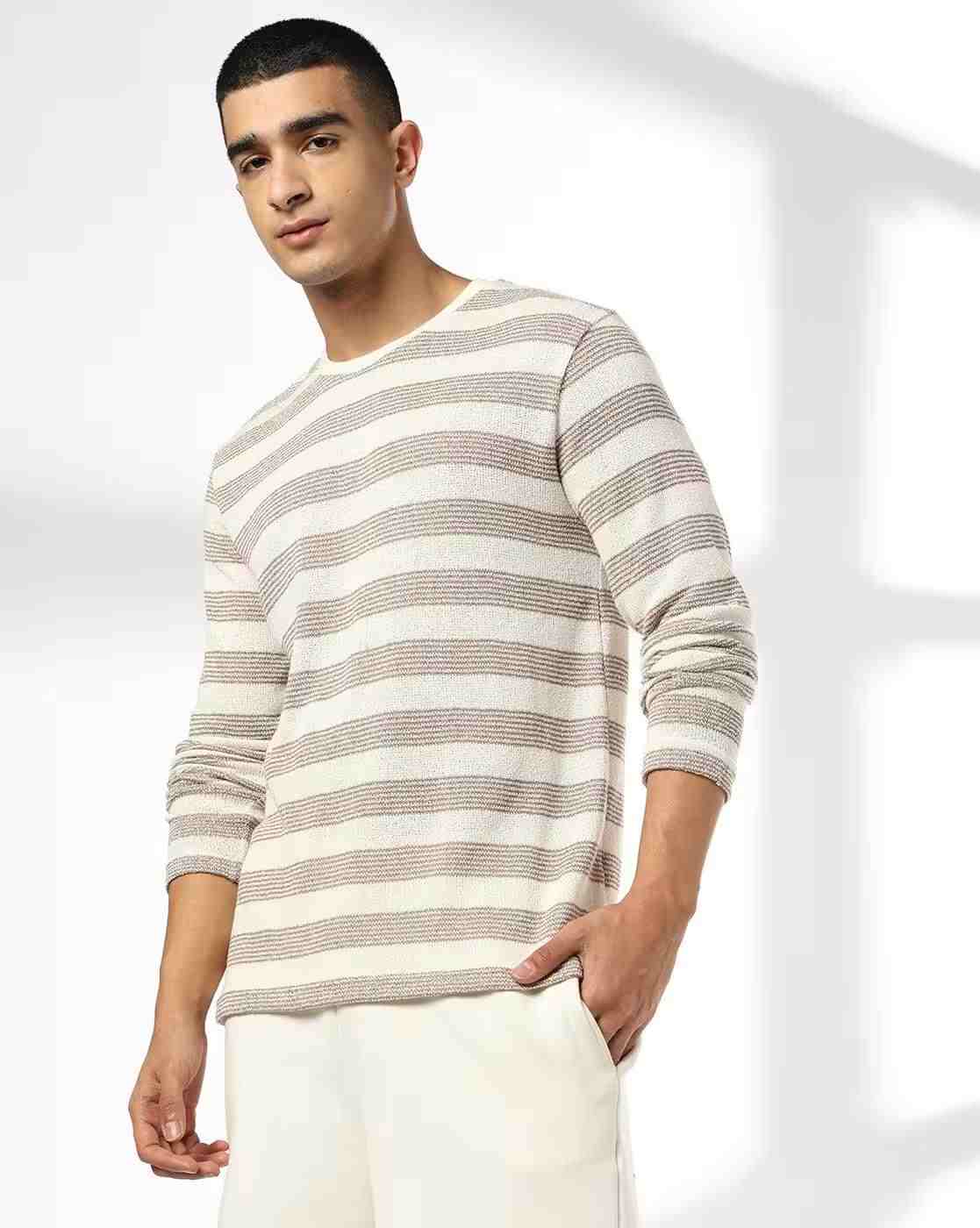 Men Striped Regular Fit Crew-Neck T-Shirt