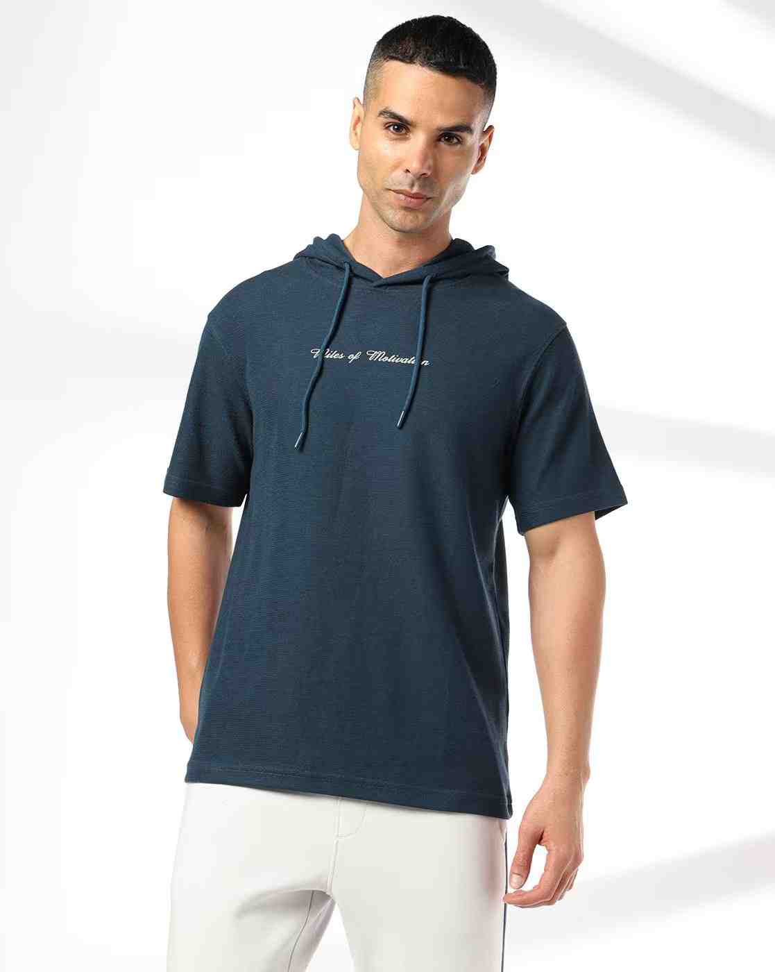 Teamspirit | Men Miles of Motivation Print Regular Fit Hooded T-Shirt|1