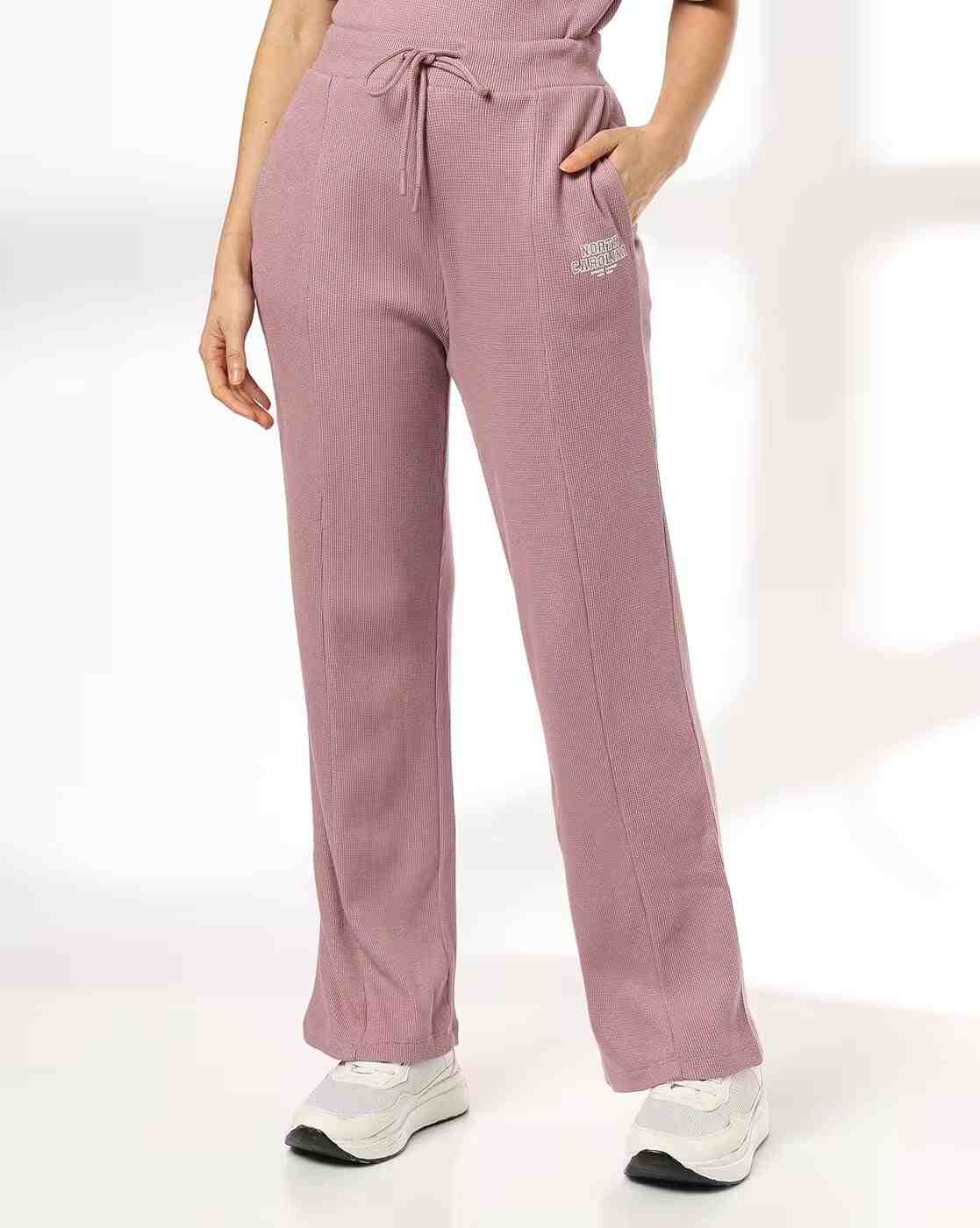 Women Waffle Knit Straight Track Pants