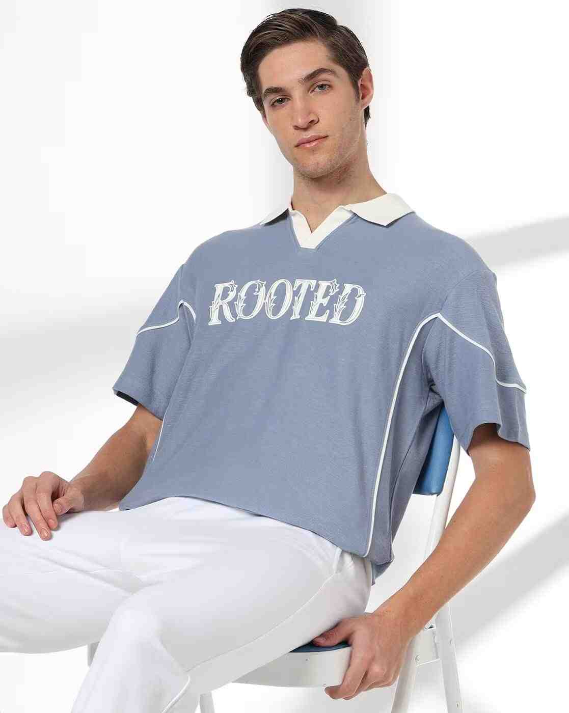 Men Typographic Print Regular Fit Polo T-Shirt