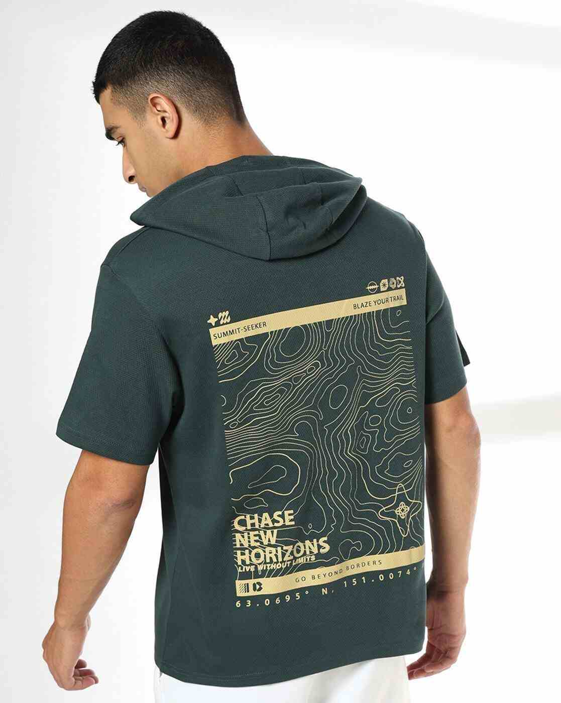 Men Graphic Print Regular Fit Hooded T-Shirt