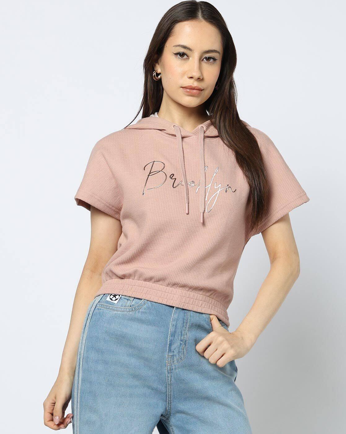 Teamspirit | Women Waffle Boxy Fit Hoodie Top With Sticker Artwork|0