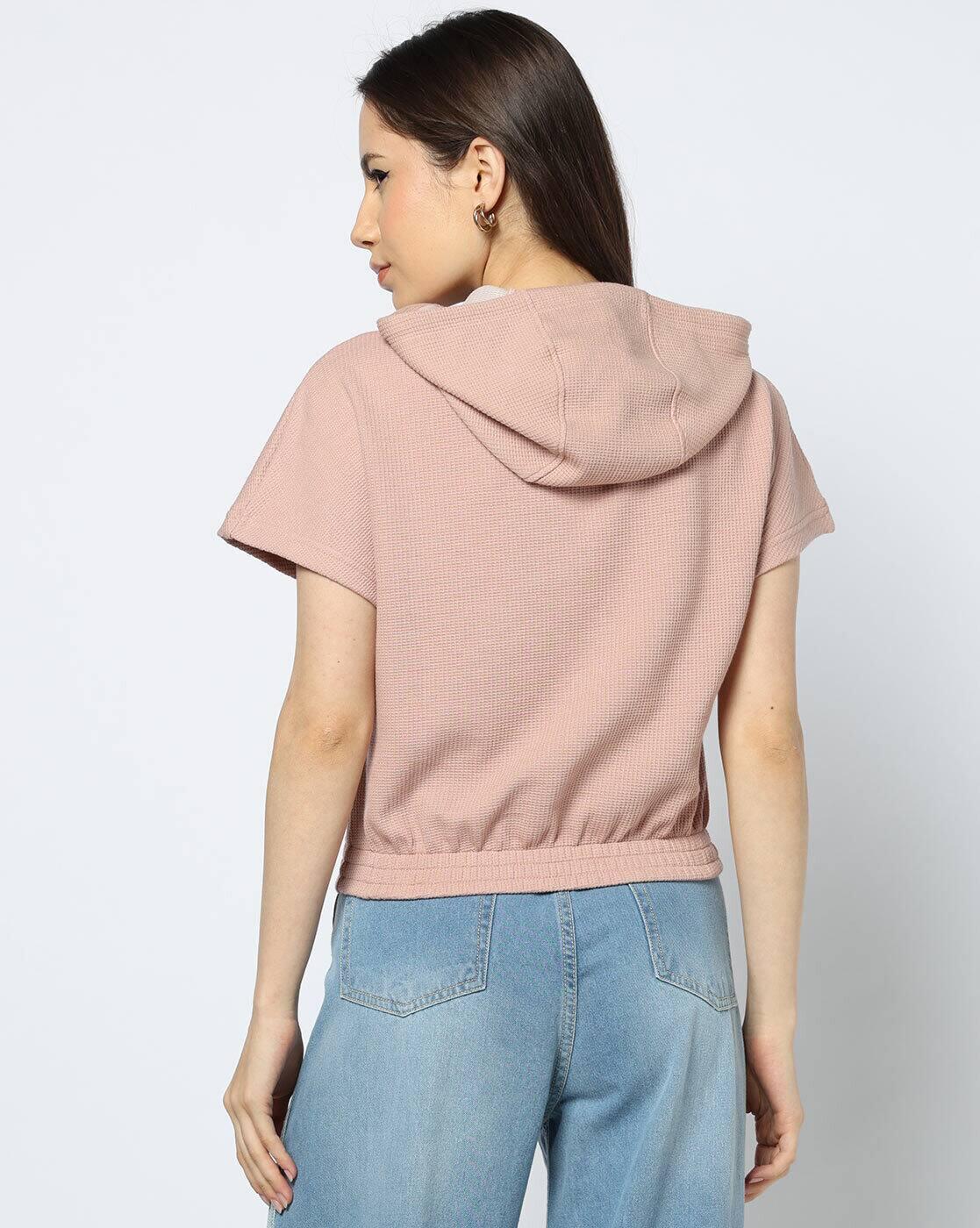 Teamspirit | Women Waffle Boxy Fit Hoodie Top With Sticker Artwork|2