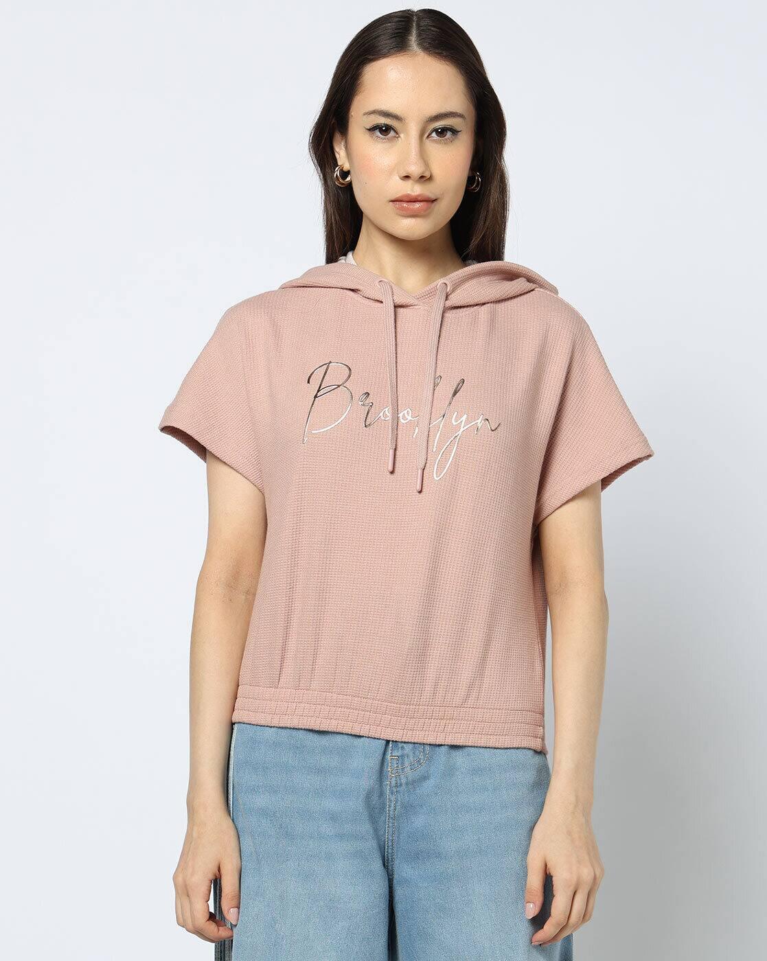 Teamspirit | Women Waffle Boxy Fit Hoodie Top With Sticker Artwork|3