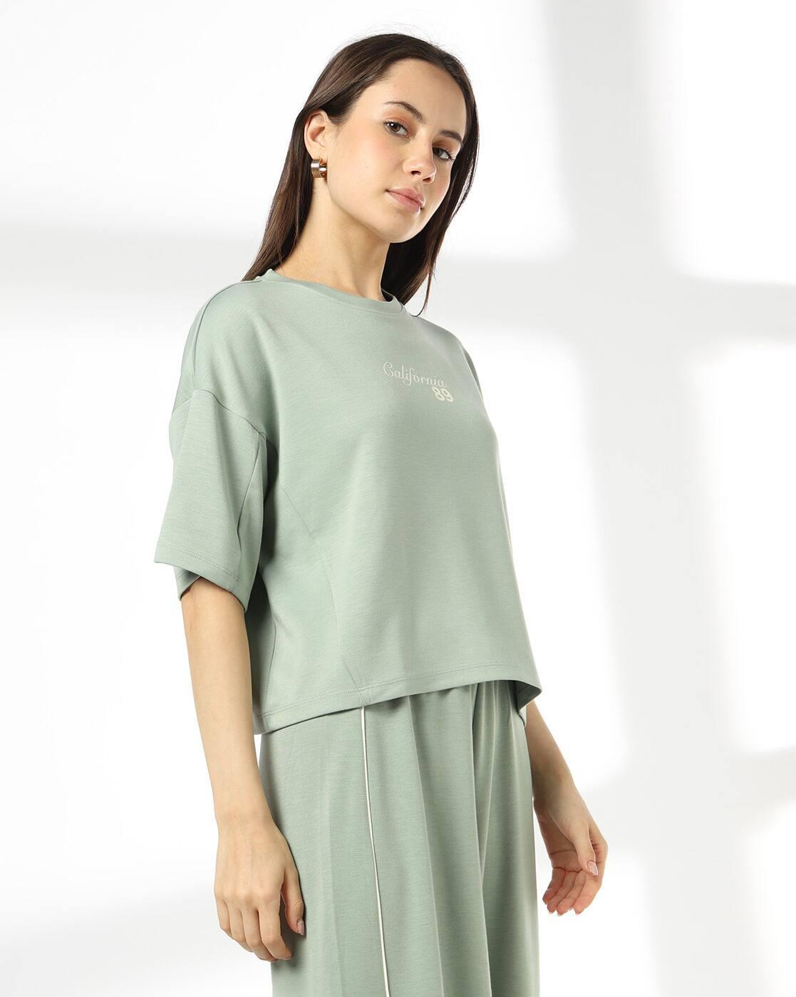 Teamspirit | Women Typographic Print Boxy Fit Cut & Sew Top|1