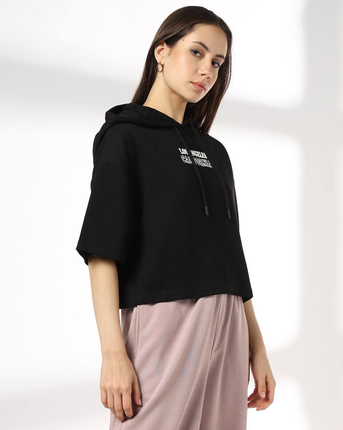 Teamspirit | Women Typographic Print Boxy Fit Hooded Top|1